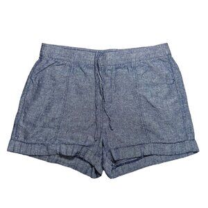 Old Navy High Rise Linen Blend Shorts M Chambray Blue Pull On Elastic Waist Boho